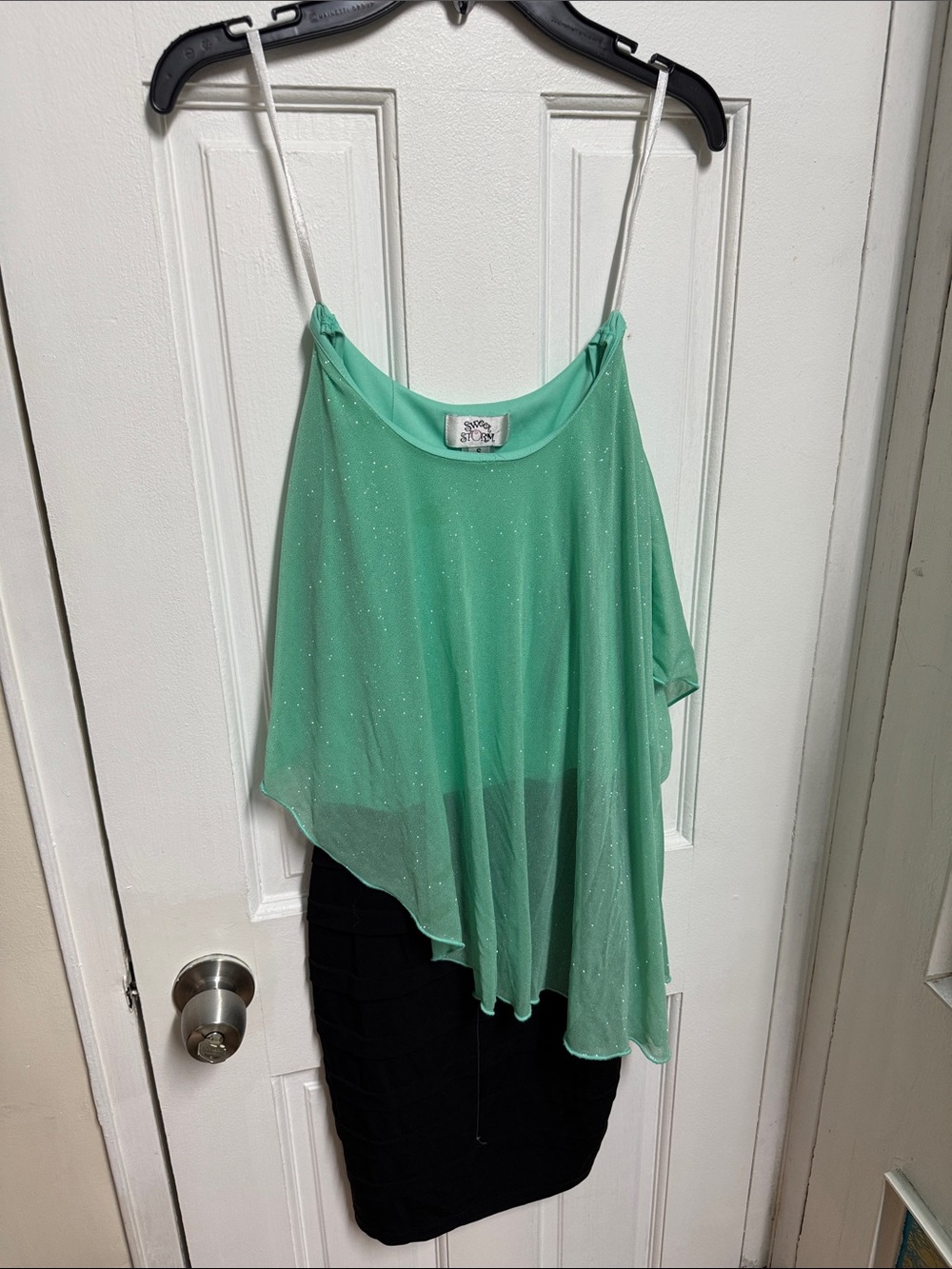 Sweet Storm Mint Green Sparkle Sheer Asymmetric Cami